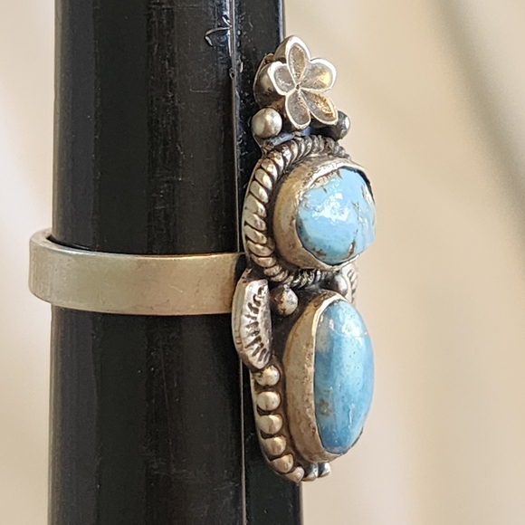 Golden Hills Turquoise Sterling Silver Floral Ring 7 And Up Adjustable Cowgirl - Picture 5 of 8